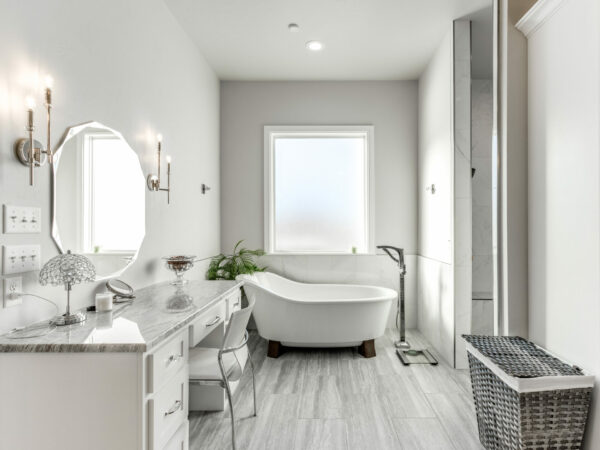 master bath with standalone clawfoot tub