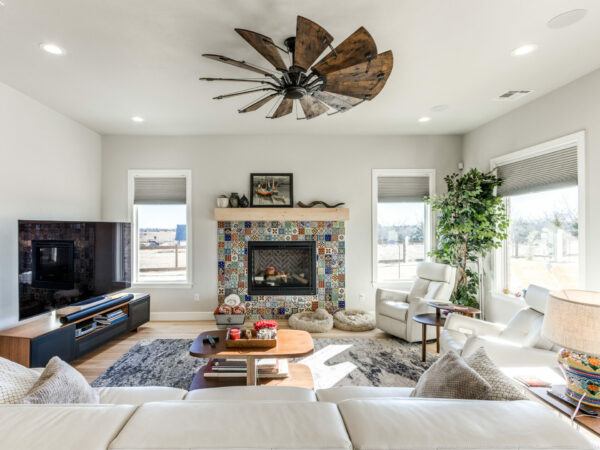 house interior, living room with fireplace, unique fireplace