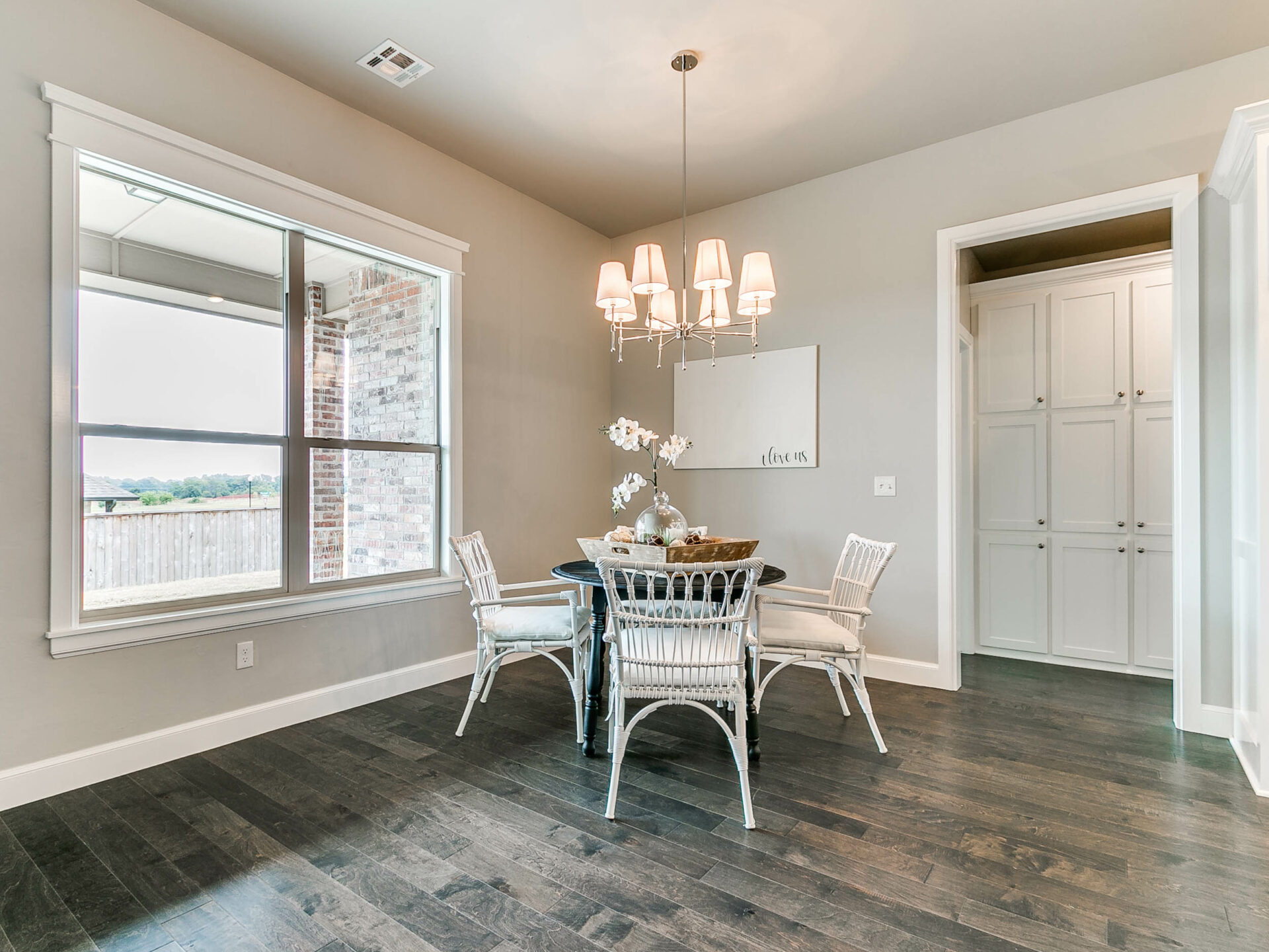 dining room, lighting, interior design, storage, linen closet, open concept, new construction, interior design, homes in Norman, Norman OK